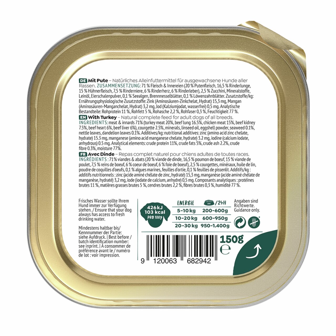 WOW DOG Nassfutter mit Pute für ausgewachsene Hunde, 150 g. Natürliche Zutaten, alle Rassen, hoher Fleischanteil.
