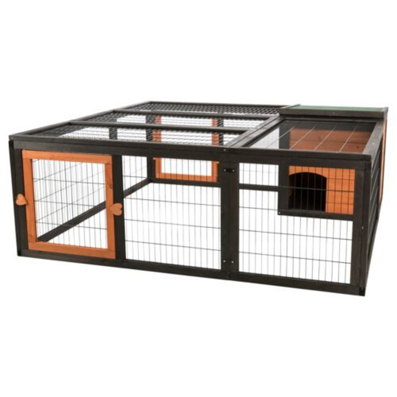 TRIXIE Freigehege Natura, für Kaninchen & Meerschweinchen, mit Schutzhaus, stabiler Metallrahmen & Holzdetails, Maße nicht erkennbar.