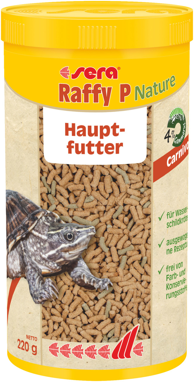 sera Raffy P Nature, Hauptfutter für carnivore Wasserschildkröten, 220 g, ohne Farb-/Konservierungsstoffe, ausgewogene Rezeptur.