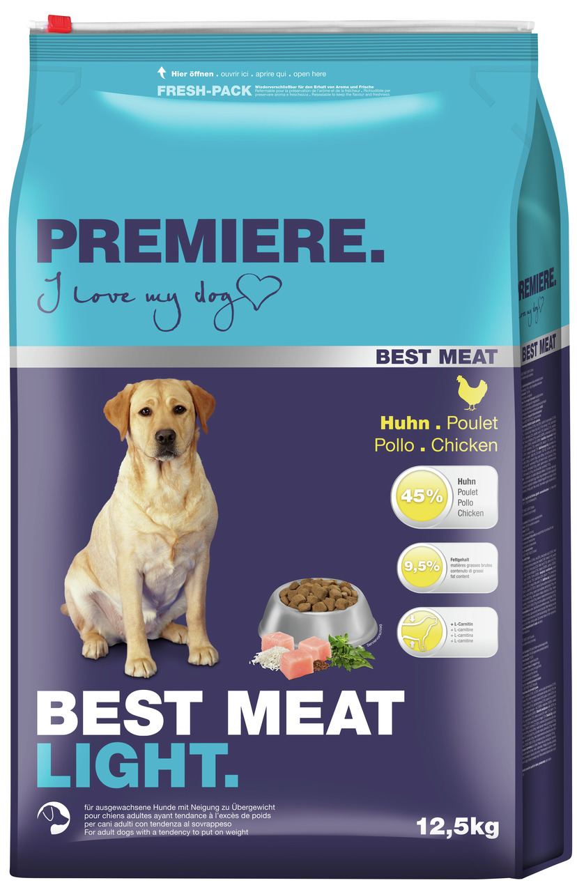 PREMIERE Best Meat Light, 12,5 kg, für erw. Hunde mit Übergewicht, Huhn (45 %), L-Carnitin, 9,5 % Fett.