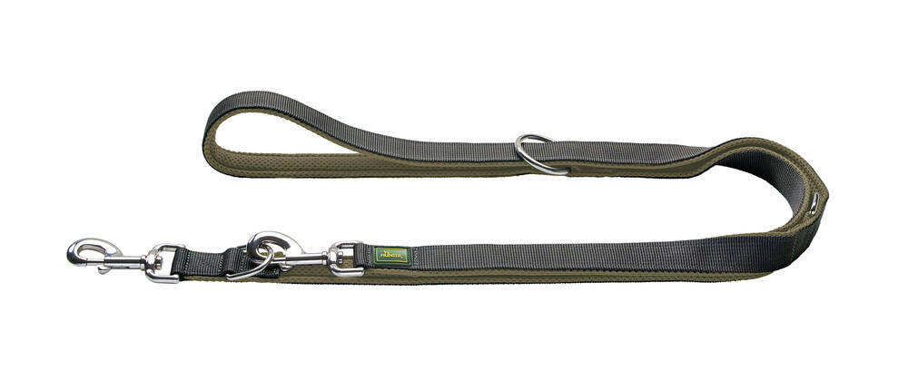 Verstellbare Führleine „HUNTER Freestyle“ für Hunde, Nylon, Olivgrün/Grau, 2 Karabiner, Metallring, komfortabel & langlebig, ideal für Training.