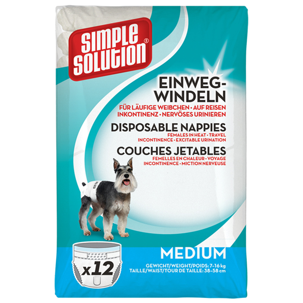 Simple Solution Einweg-Windeln für weibliche Hunde, läufig-inkontinent, Medium (7-16 kg, 38-58 cm), 12 Stk.
