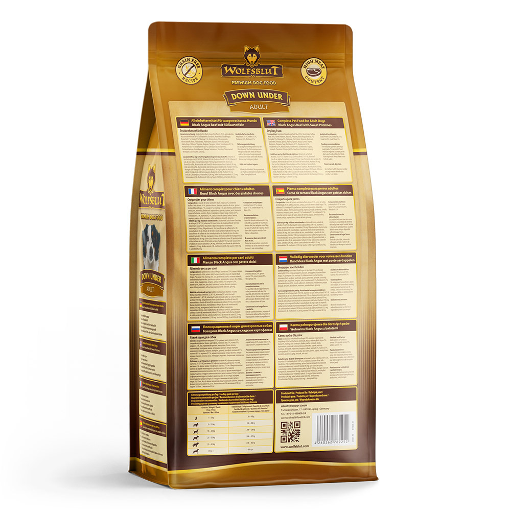 Wolfsblut Down Under Adult, Trockenfutter f. Hunde, Black Angus Rind & Süßkartoffeln, 15 kg, getreidefrei, hoher Fleischanteil.