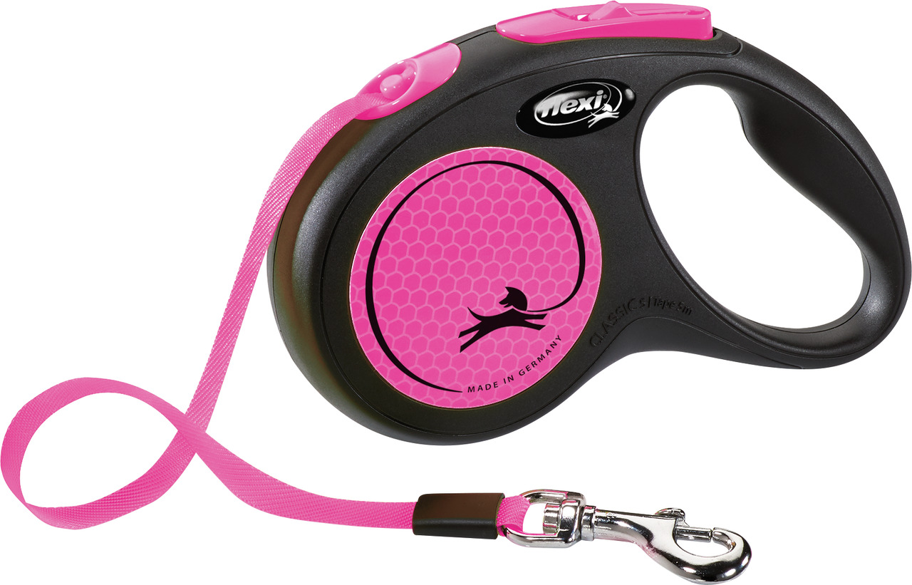 Flexi Classic S Rollleine, 5m, schwarz-pink, reflektierend, für kl. Hunde bis 15kg, ergonom. Griff, sicher, Made in Germany.