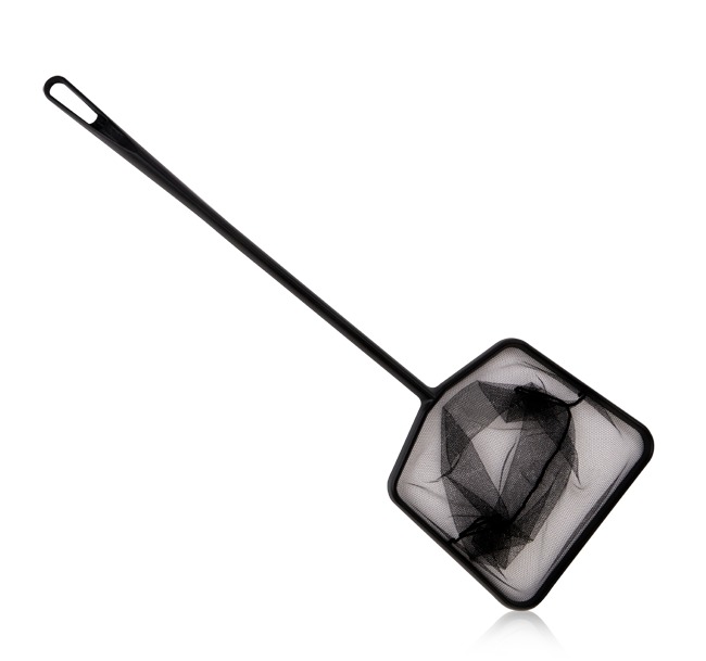 HOBBY Aquarienkescher, schwarz, langer Griff, quadrat. feinmasch. Netz, ideal f. Fische fangen/Schmutz entfernen, Aquaristik.