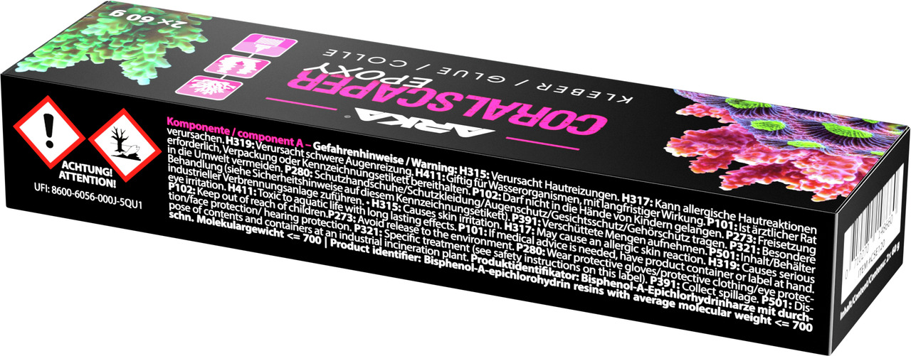 ARKA Coral Scaper Epoxy, 2x60g, für Aquaristik-Enthusiasten, ideal zur Befestigung von Korallen im Aquarium.