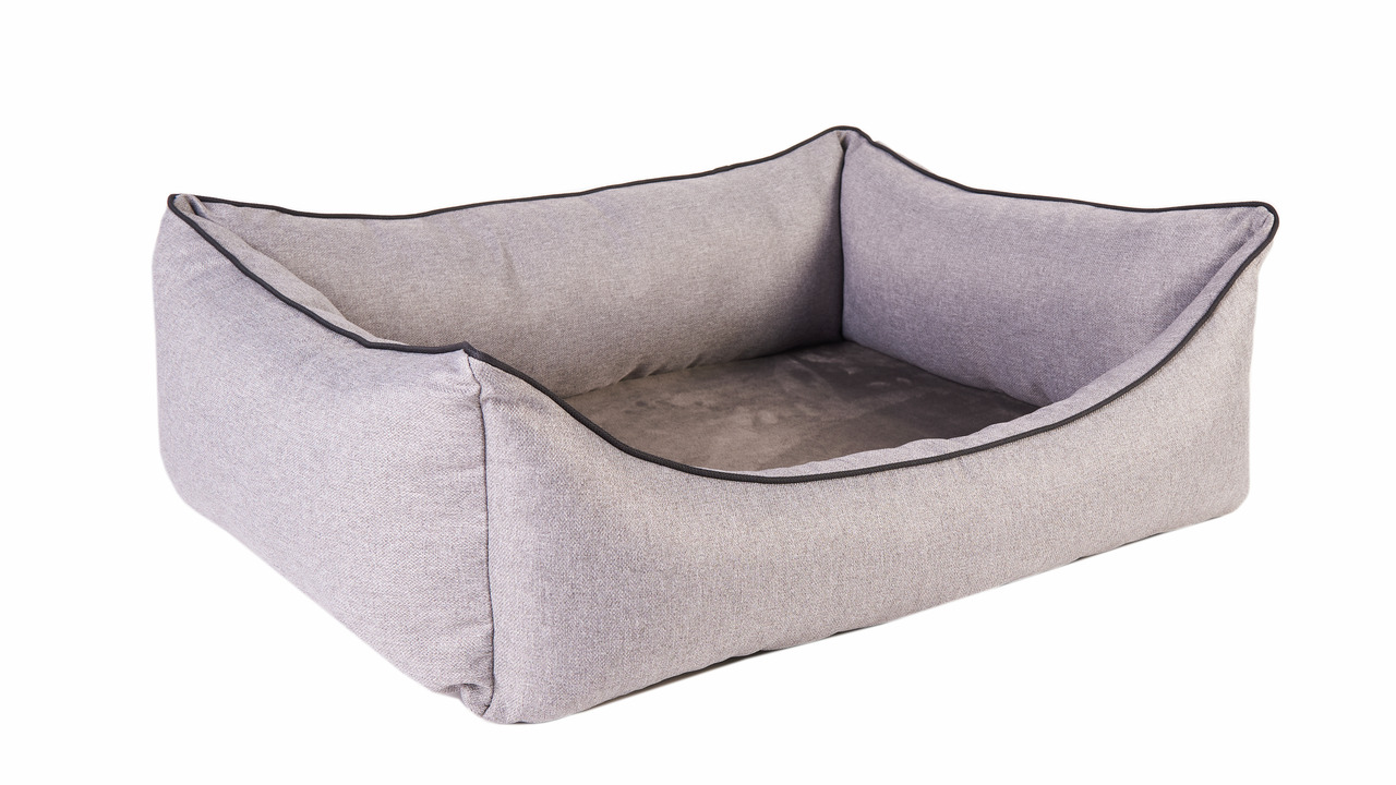 Hundebett LEBON, für Hunde aller Größen, hellgrau, gepolsterte Seitenwände, rechteckig, weiche Liegefläche, hoher Schlafkomfort.
