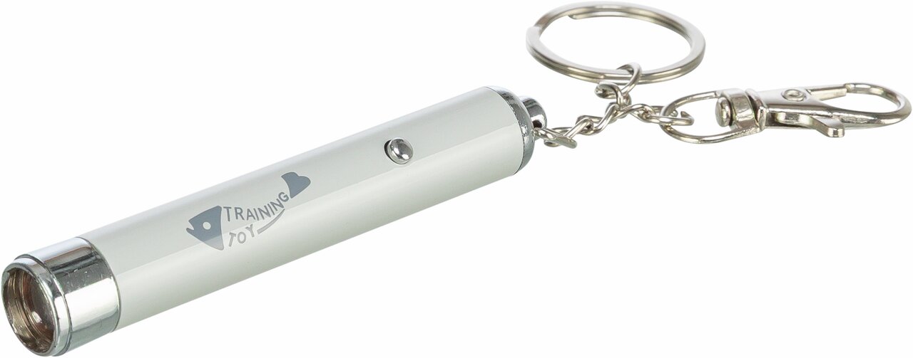 TRIXIE Training Laser Pointer für Hunde und Katzen, weiß. Unterstützt Training und Spiel. Mit Schlüsselring und Clip.