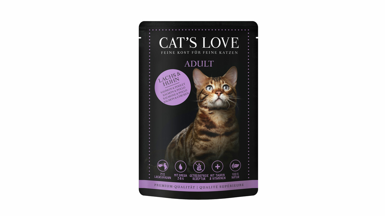 Cat's Love Adult Mix Lachs & Huhn mit Lachsöl 85g Beutel Katzennassfutter