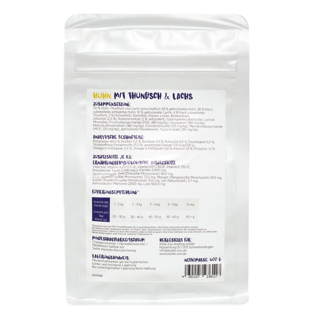 Kölle Zoo MINCAS HÄPPCHEN – Huhn, Thunfisch & Lachs, für Katzen, 400 g, leckeres Katzenfutter mit hochwertigen Zutaten.