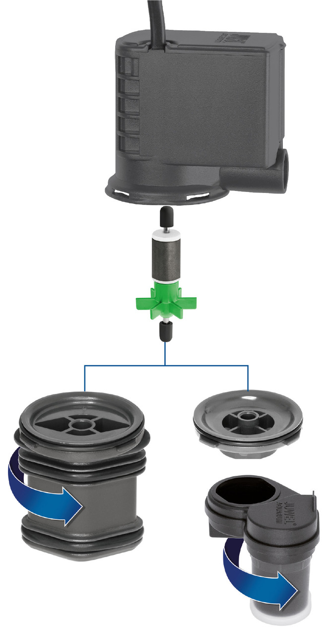 JUWEL AquaHeat Pumpe, Ersatzteil für Aquarienfilter, inkl. Pumpengehäuse, Rotor (grünes Flügelrad), Montageanleitung.