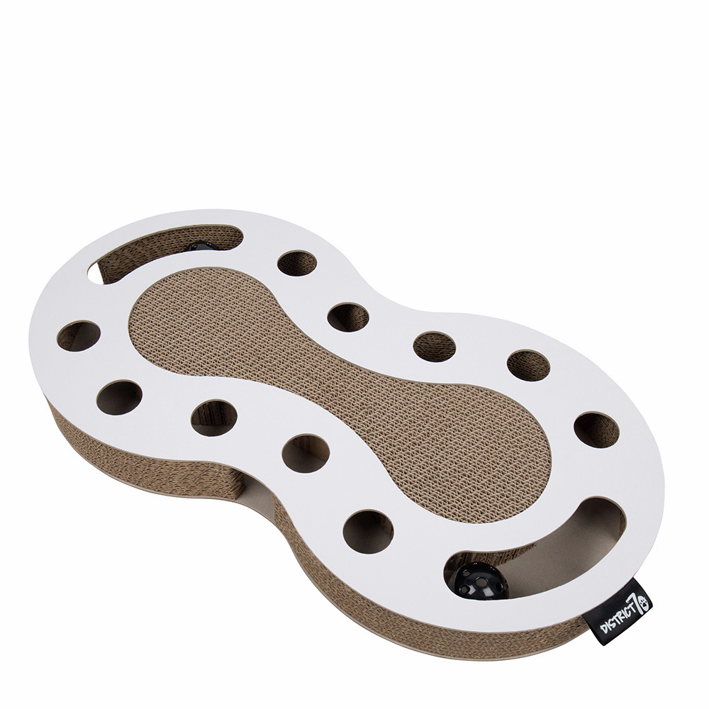 Katzenspielzeug „District 70 Sardine“ für Katzen, mit MDF-Oberfläche, Kratzfläche aus Pappe, Bällen, fördert Aktivität & Spieltrieb.