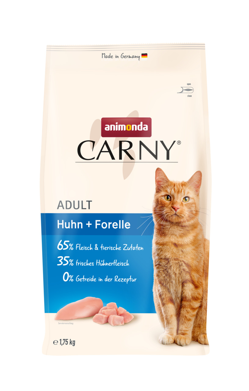 Animonda Carny Adult Katzenfutter Huhn & Forelle, für ausgewachsene Katzen, 65 % Fleisch, getreidefrei, 1,75 kg.