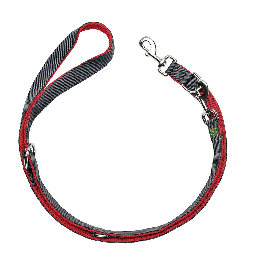 Verstellbare Hundeleine "HUNTER Tripoli", Nylon, Rot/Grau, für Hunde aller Größen, gepolstert, hoher Komfort, ideal für Training.