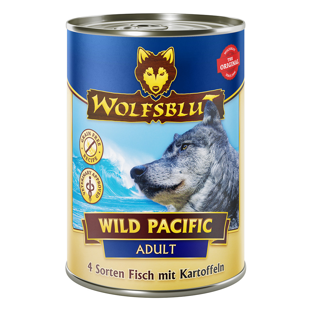 Wolfsblut Wild Pacific, Nassfutter für erwachsene Hunde, getreidefrei, 4 Fischsorten mit Kartoffeln, 395 g, "Grain Free", "Vet Approved".