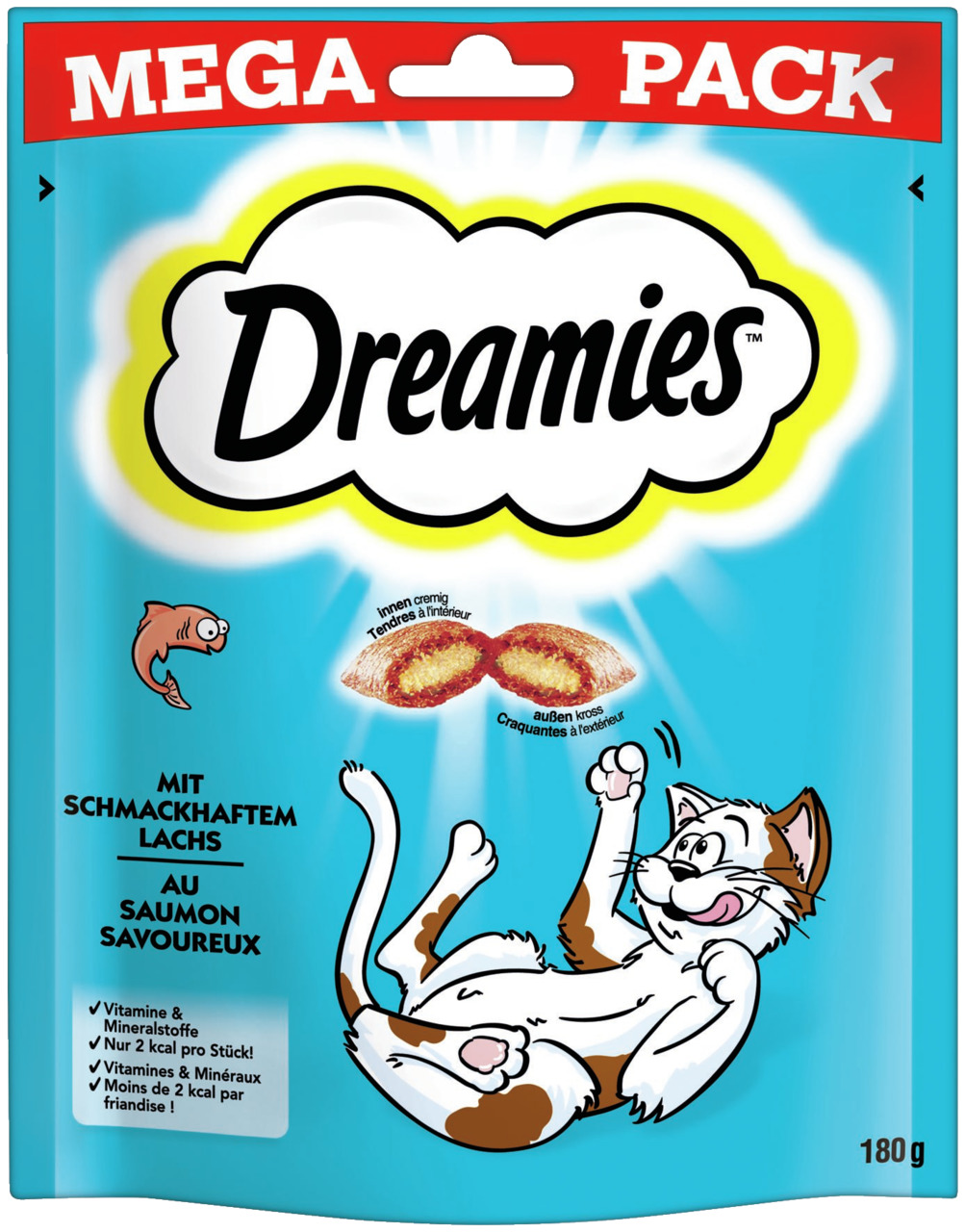 Sparpaket 2 x 180 g Dreamies mit schmackhaftem Lachs Katzen Snack
