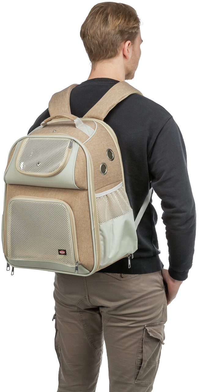 TRIXIE Rucksack f. Haustier-Transport, beige-weiß, Netzfenster, Luftlöcher, Reißverschlüsse, Komfort & Sicherheit, f. kl. Haustiere.