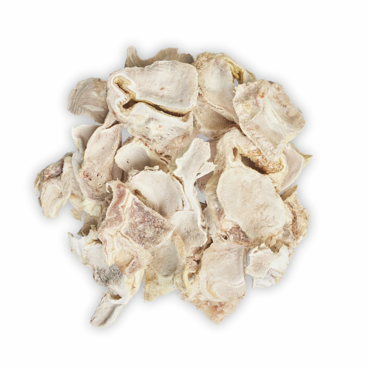 Das Bild zeigt gefriergetrocknete Snacks der Marke MINCAS HÄPPCHEN, speziell für Hunde. Die Leckerlis bestehen aus natürlichen Zutaten und sind in einer hellen, knusprigen Textur dargestellt. Sie eignen sich ideal als Belohnung oder Snack zwischendurch. V