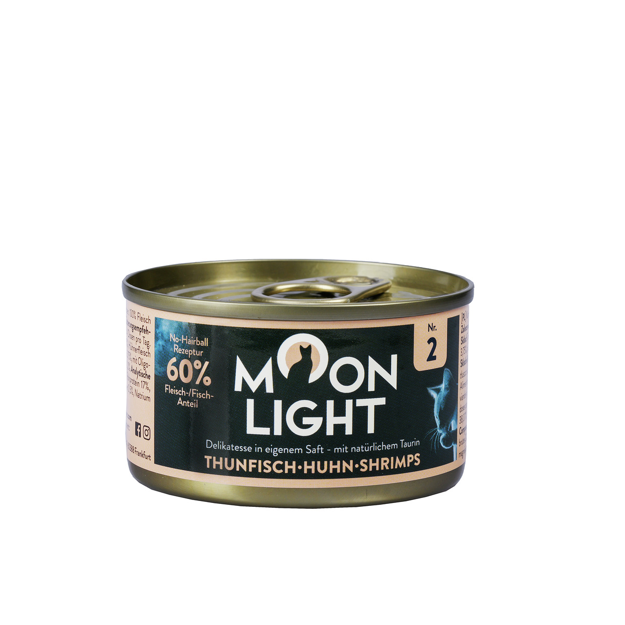 Moonlight Dinner Katzenfutter Nr. 2, Thunfisch-Huhn-Shrimps, 60 % Fleisch, Delikatesse in eigenem Saft mit Taurin, 125 g.
