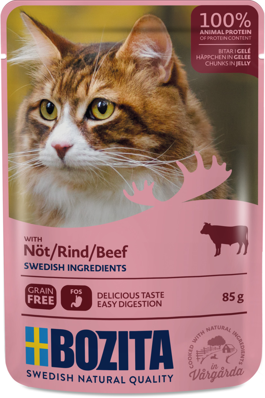 Sparpaket 12 x 85 g Bozita Häppchen in Gelee mit Rind Katzen Nassfutter