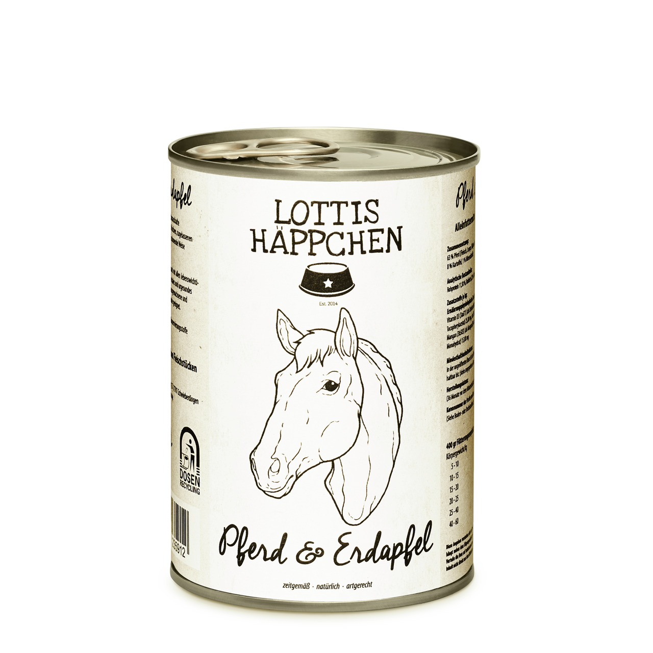 Lottis Häppchen Hundefutter, Pferd & Kartoffel, 400 g. Für Hunde, artgerechte nat. Ernährung, ausgewogen & hochwertig.