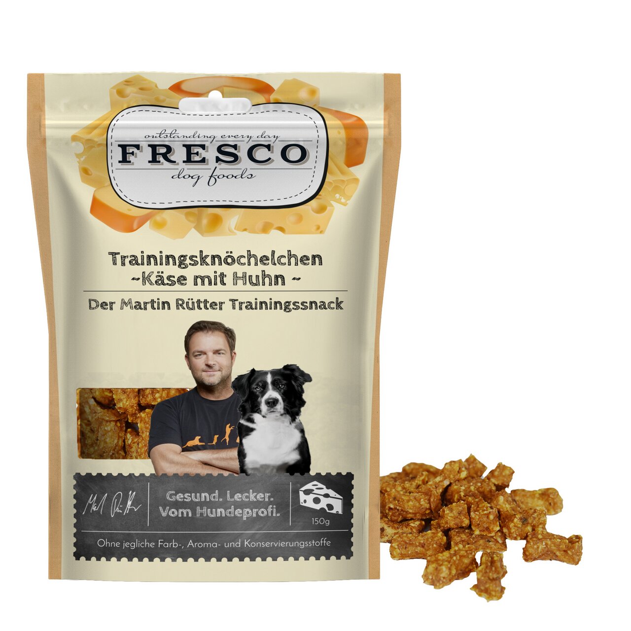 Fresco Trainingsknöchelchen Käse mit Huhn, für Hunde, 150 g, gesunder Trainingssnack ohne künstliche Zusätze.