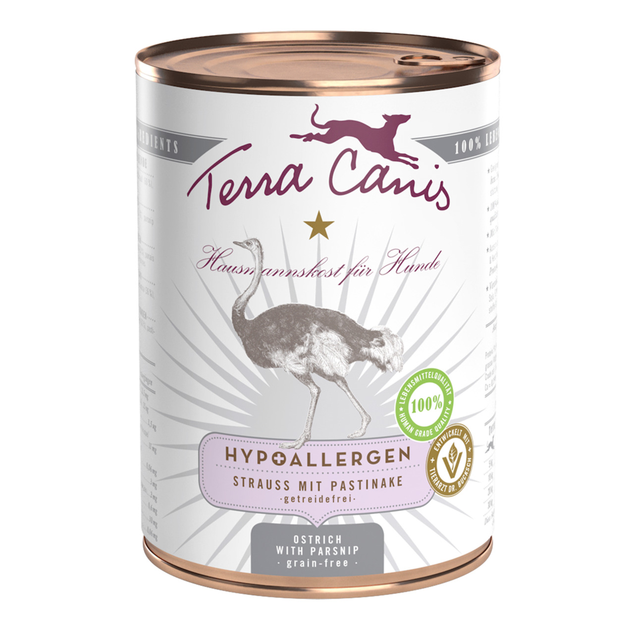 Terra Canis Hypoallergen Hundefutter, Strauß mit Pastinake, getreidefrei, für empfindl. Hunde, 400 g, Premium-Qualität.