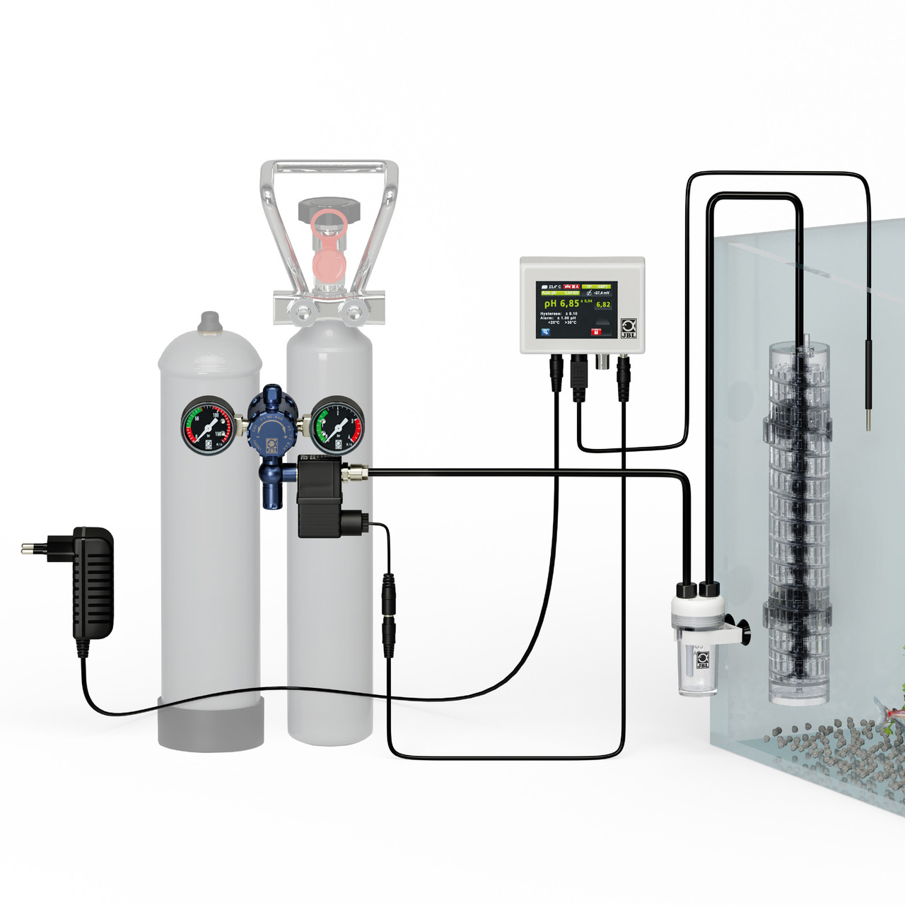 JBL ProFlora CO2-System: CO2-Düngesystem für Aquarien, fördert Pflanzenwachstum. Enthält CO2-Flasche, Druckminderer, pH-Controller, Diffusor.
