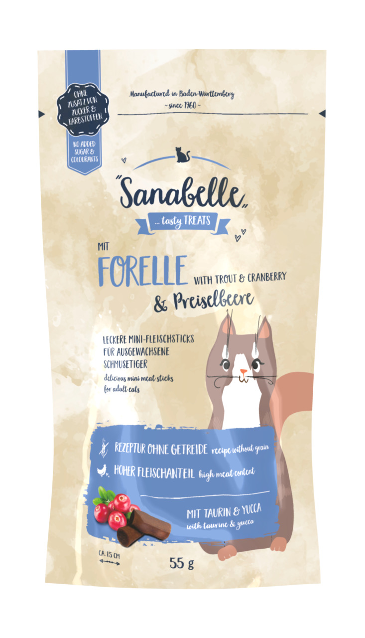 Sanabelle Tasty Treats mit Forelle & Preiselbeere Katzen Snack 55 g
