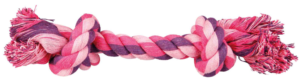 TRIXIE Hundespielzeug, für alle Hunde, Rosa-Lila, Baumwollseil mit Knoten, ideal für Zerrspiele & Zahnpflege, Länge: ca. 12 cm.