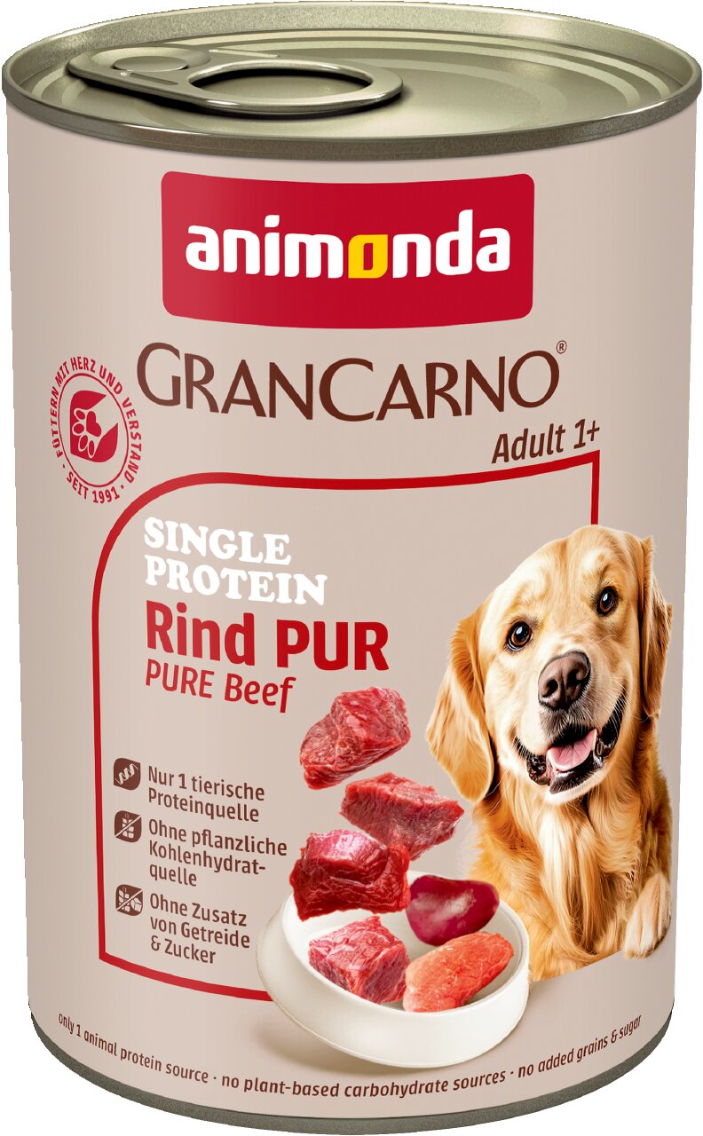 animonda GranCarno Adult 1+ Rind Pur für Hunde, Single Protein, Pure Beef, ohne Getreide und Zucker, 800 g Dose