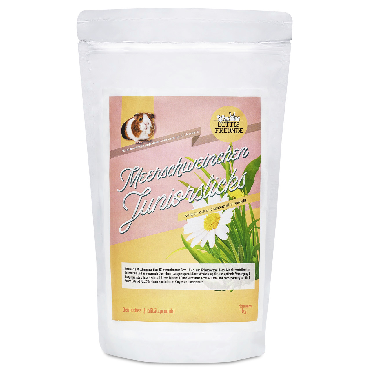 LOTTIS FREUNDE Meerschweinchen Juniorsticks, Futter für junge Meerschweinchen, Kamille & Gras, kaltgepresst, 1 kg, deutsches Qualitätsprodukt