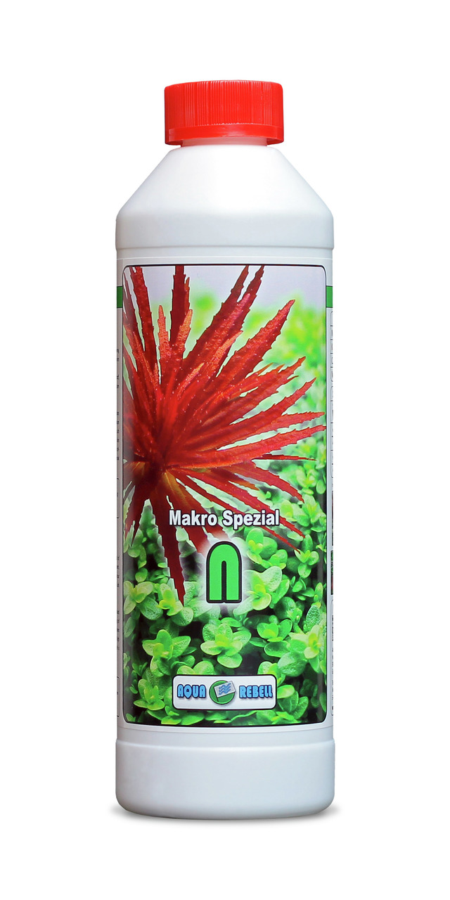 Aqua Rebell Makro Spezial N, Dünger f. Aquarienpflanzen, mit Stickstoff, 500 ml, Bild: rote Wasserpflanzen & grüner Bewuchs.