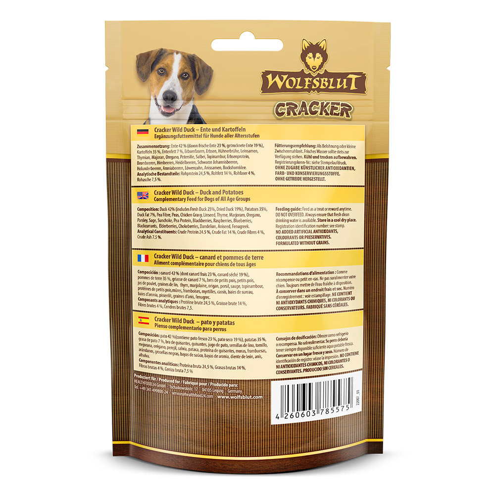 Wolfsblut Cracker Wild Duck, Hunde, Ente+Kartoffeln, getreidefrei, ohne künstl. Zusatzstoffe, Ergänzungsfutter, Menge unbekannt.