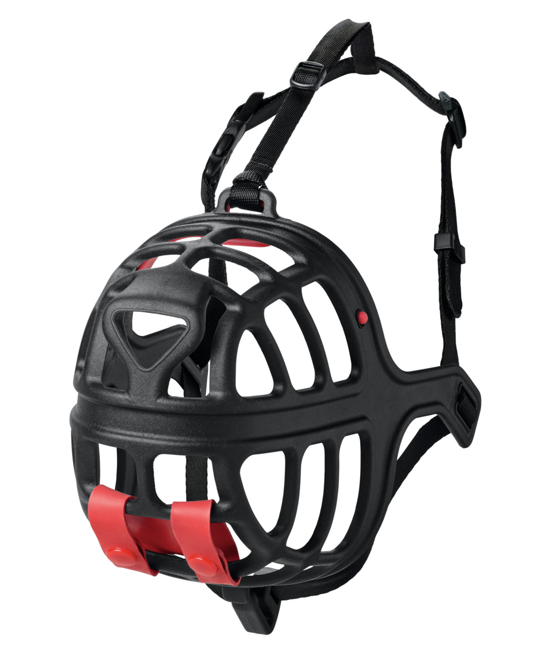 HUNTER Maulkorb Albury, Schwarz-rote Verschlüsse, für Hunde, ergonomisch, hoher Tragekomfort, langlebig, Schutz, öffentlich geeignet.