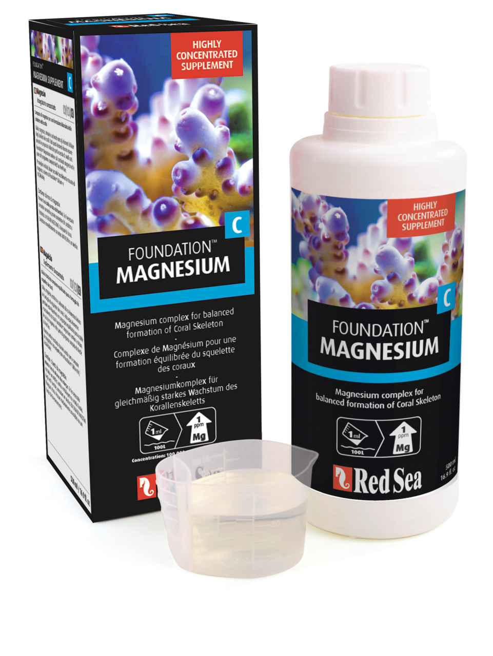 Red Sea Foundation Magnesium, für Korallenskelettbildung in Meerwasseraquarien, 500 ml, inkl. Messbecher.