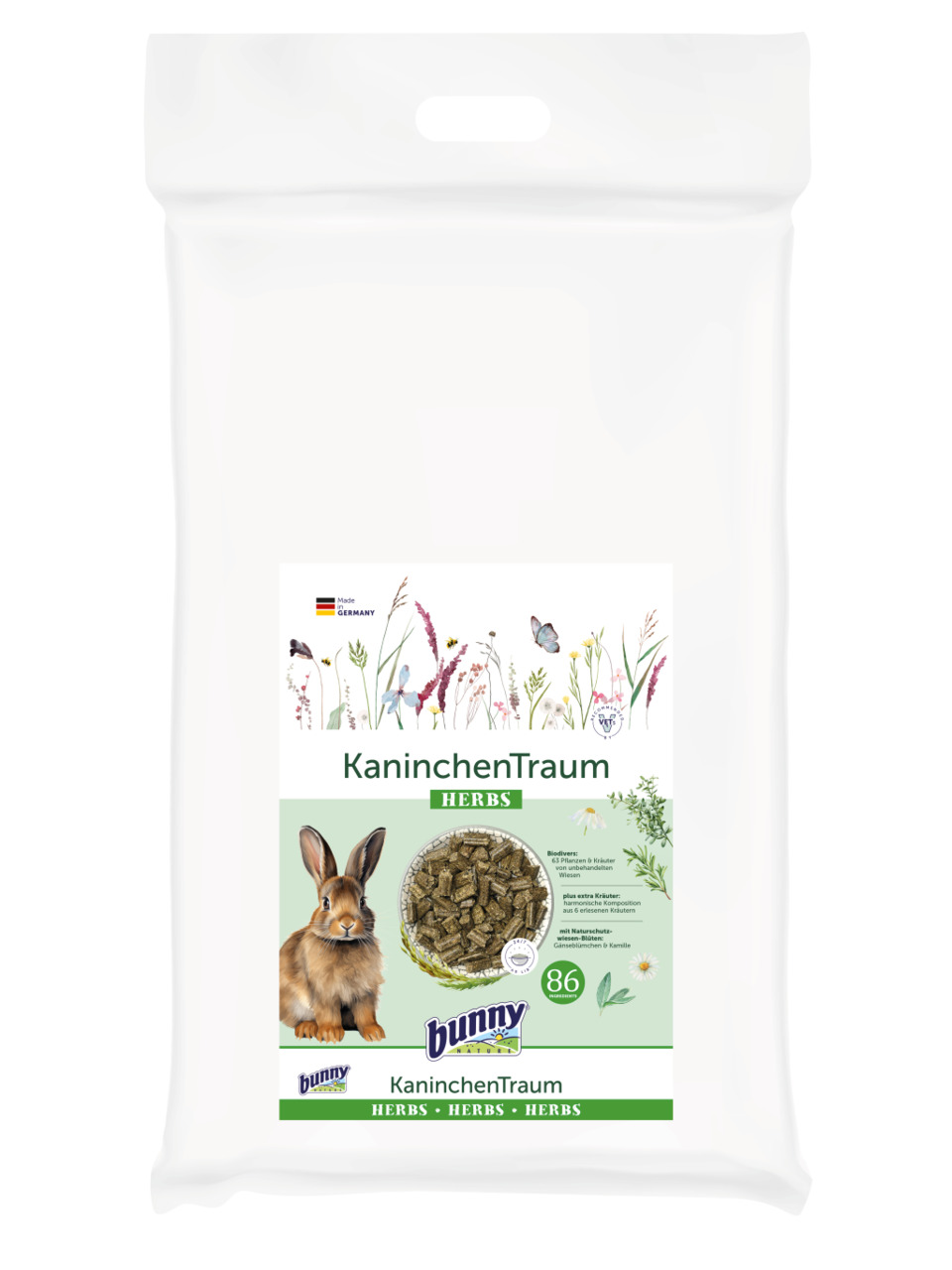 Bunny KaninchenTraum HERBS, für Kaninchen, mit 86 Pflanzenbestandteilen, abgestimmt auf Kaninchenbedürfnisse, 125 g.