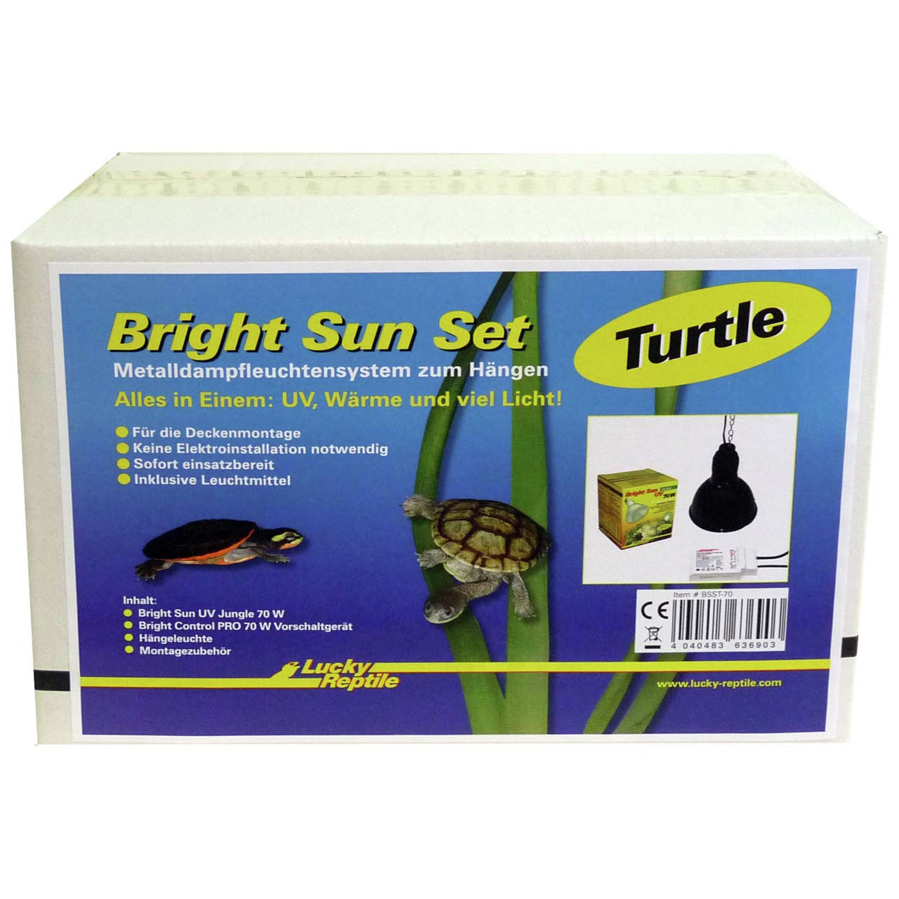 Lucky Reptile Bright Sun Set Turtle: Metallhalogen-System für Schildkröten, UV-Licht, Wärme, Helligkeit, inkl. 70 W Lampe & Zubehör.