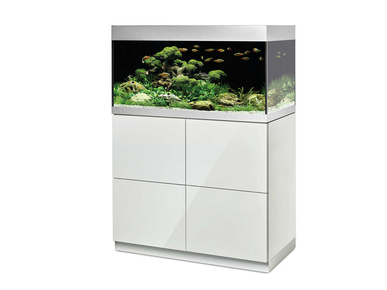 Oase HighLine Aquarium 200, für Süßwasserfische, 200 l, modernes Design, weißer Unterschrank, ideal für Zierfische & Pflanzen.