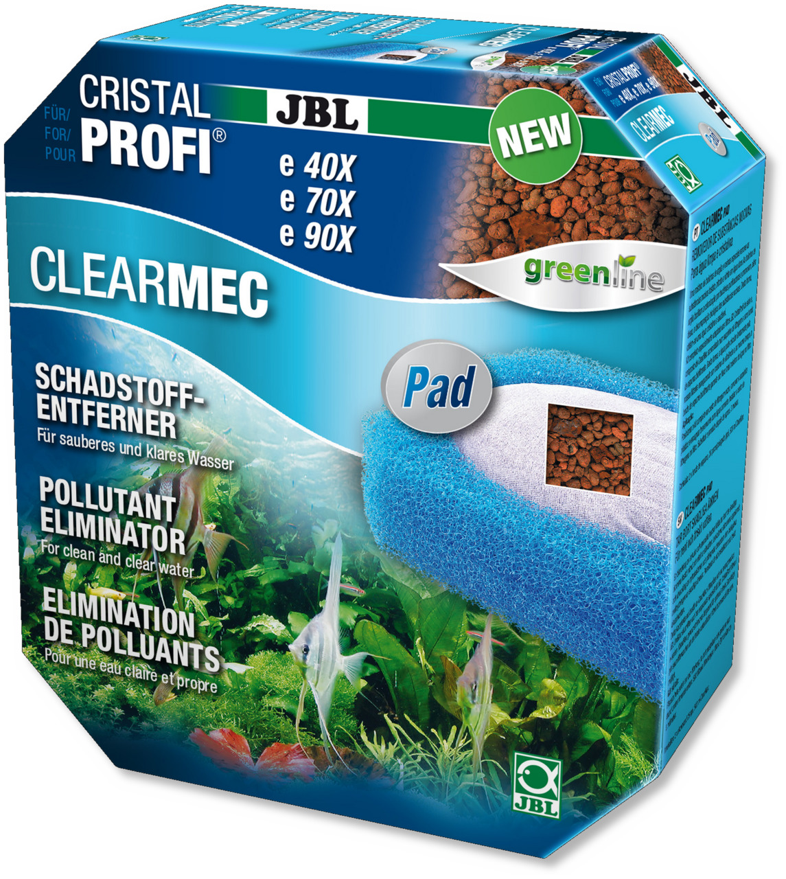 JBL CristalProfi ClearMec Pad, Schadstoffentferner f. Aquarien (e40X, e70X, e90X), Greenline, sauberes Wasser, 1 Pad Filtermaterial.