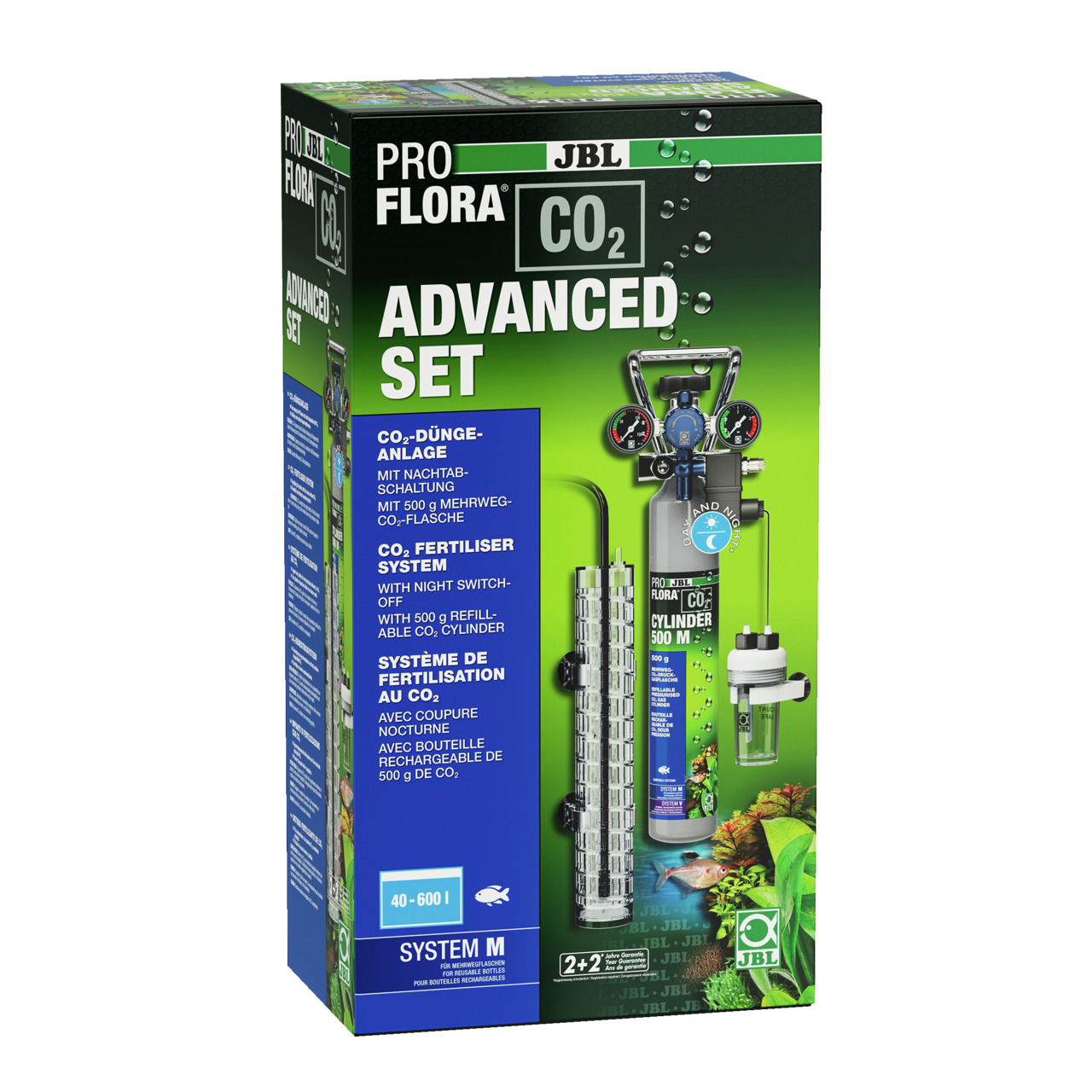 JBL ProFlora CO2 Advanced Set: CO2-Düngesystem f. Aquarienpflanzen, 500 g Flasche, Nachtabschaltung, Zubehör, gesundes Pflanzenwachstum.