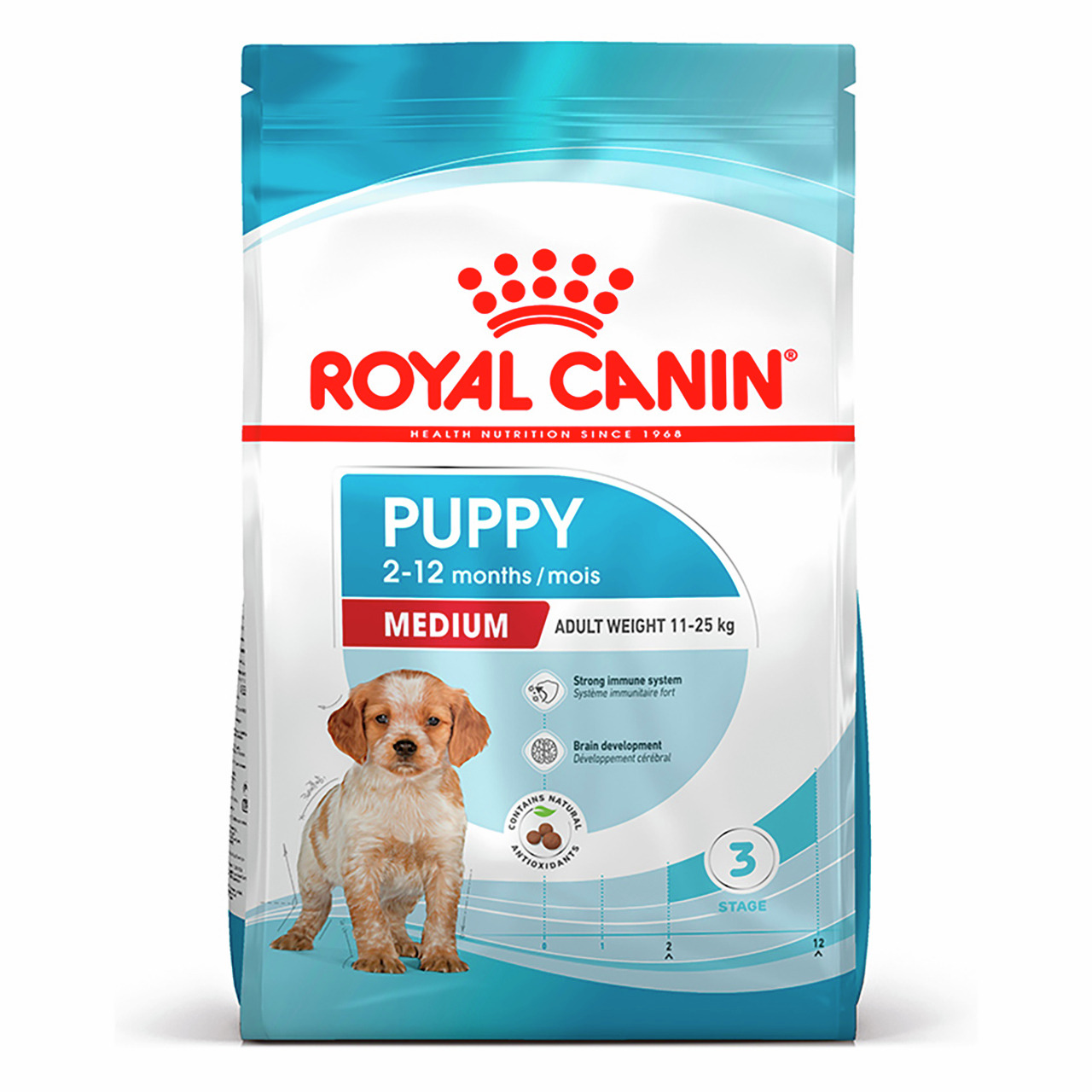 ROYAL CANIN Medium Puppy, mittelgr. Welpen (2-12 Mon., 11-25 kg), 3 kg, unterstützt Immunsystem & Gehirnentwicklung.