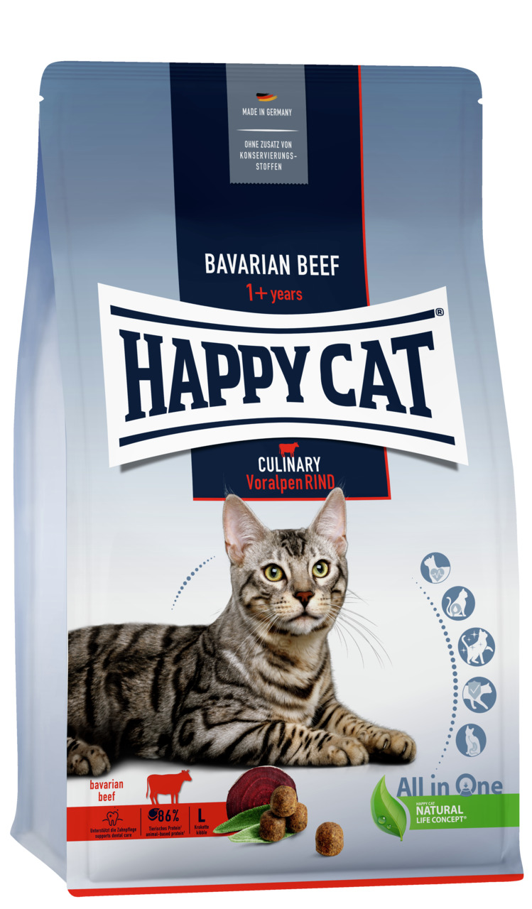 Sparpaket 2 x 1,3 kg Happy Cat Culinary Voralpen-Rind Katzen Trockenfutter