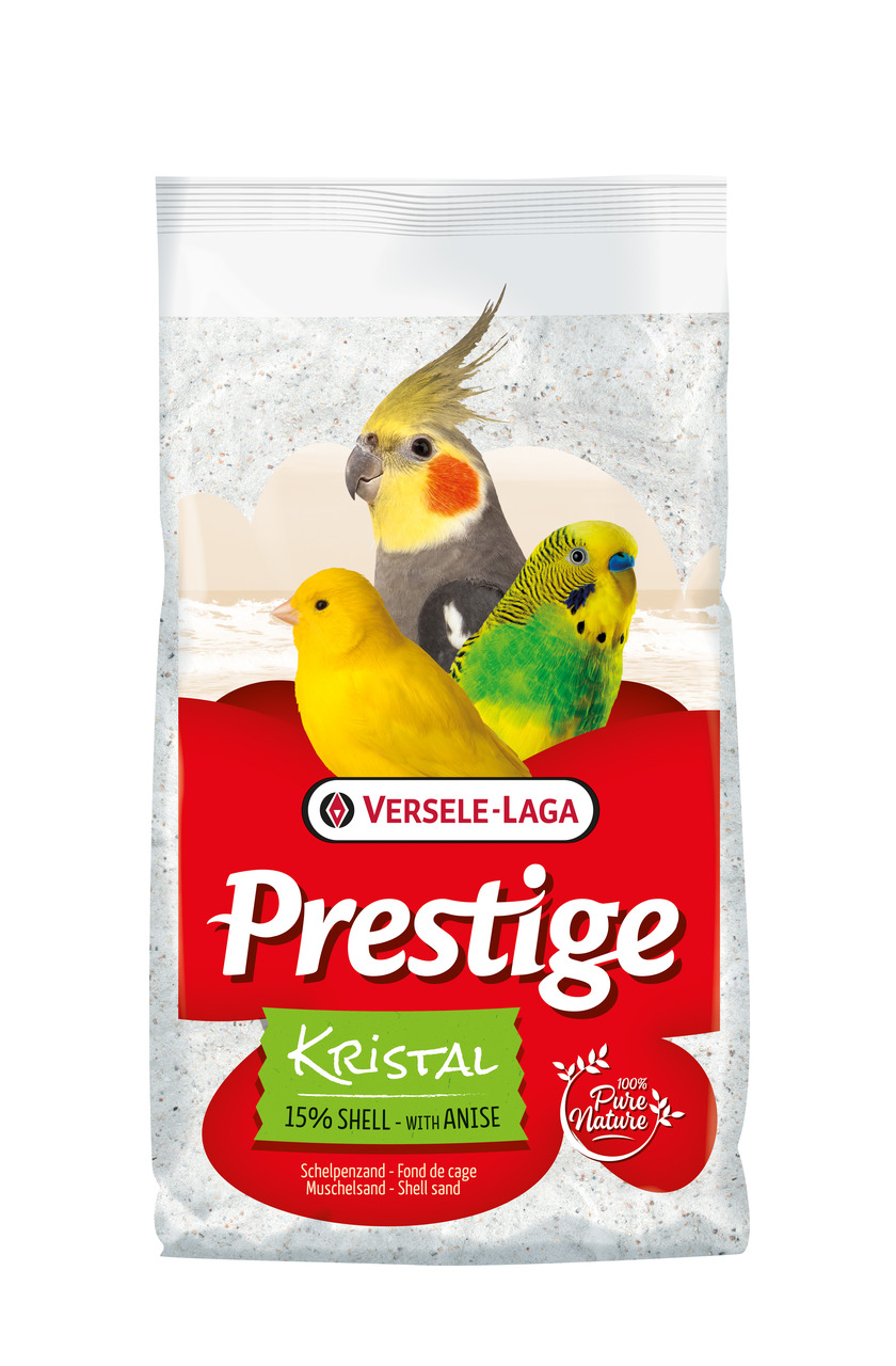 Versele-Laga Prestige Kristal Muschelsand, Ziervögel, Anisduft, 15 % Muschelschalen, 100 % Pure Nature, 2 kg, für Käfigböden.