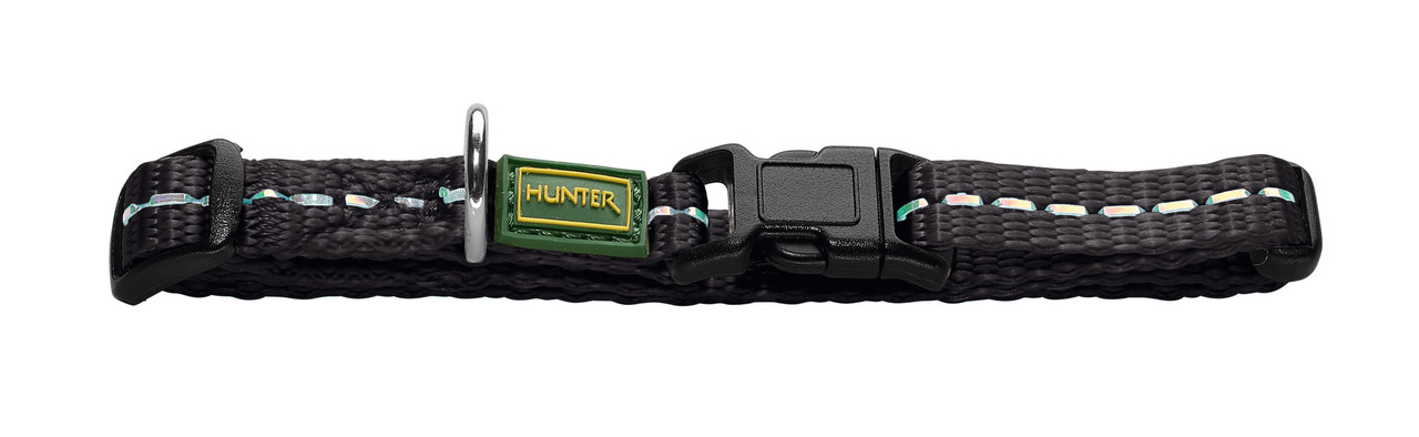 HUNTER Hundehalsband Tripoli, für Hunde, Nylon, reflektierende Nähte, Klickverschluss, Metallring, schwarz.