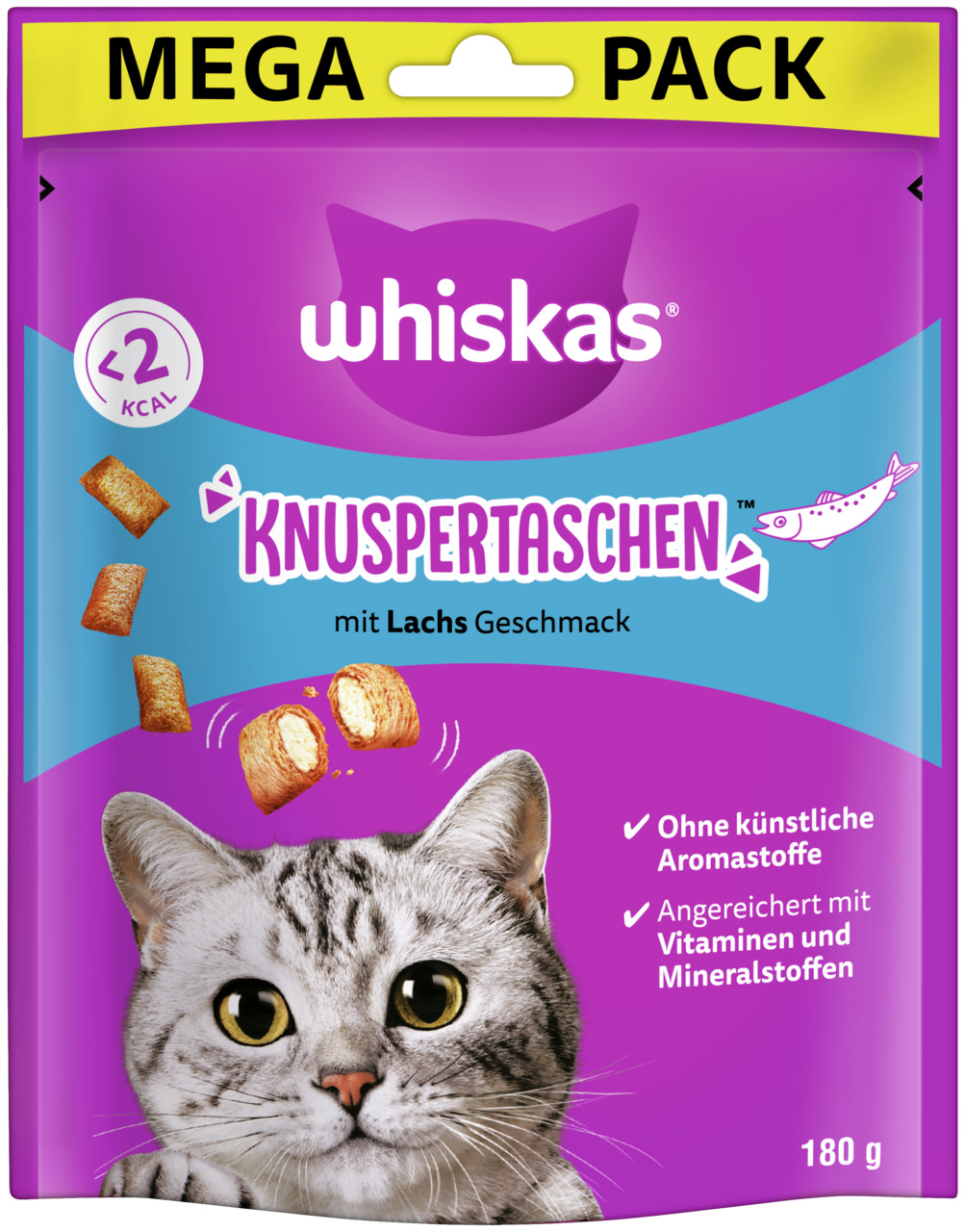 Whiskas Knuspertaschen Lachs, Katzen-Snack, 