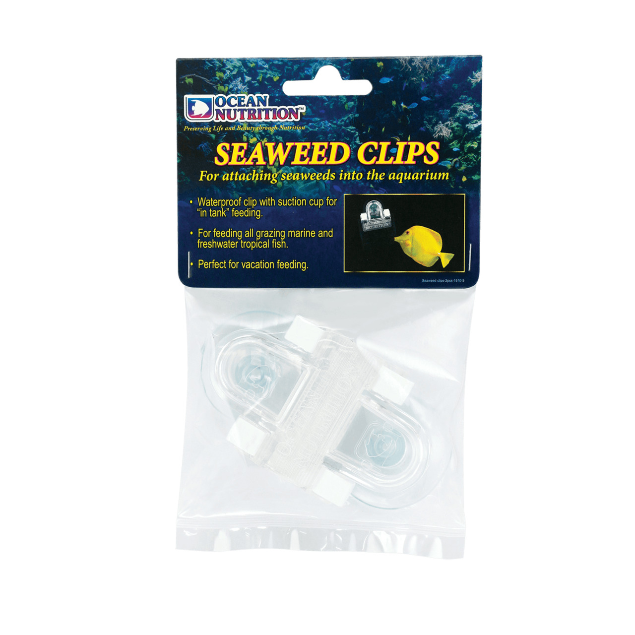 Ocean Nutrition Seaweed Clips, für Meer-/Süßwasser-Zierfische, wasserdicht, mit Saugnäpfen, ideal für Urlaub, 2 Clips.