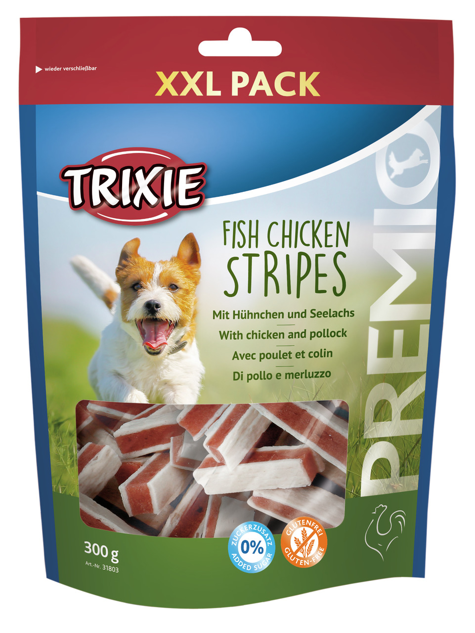 Sparpaket 2 x 300 g Trixie Premio Fish Chicken Stripes mit Hühnchen und Seelachs Hunde Snack