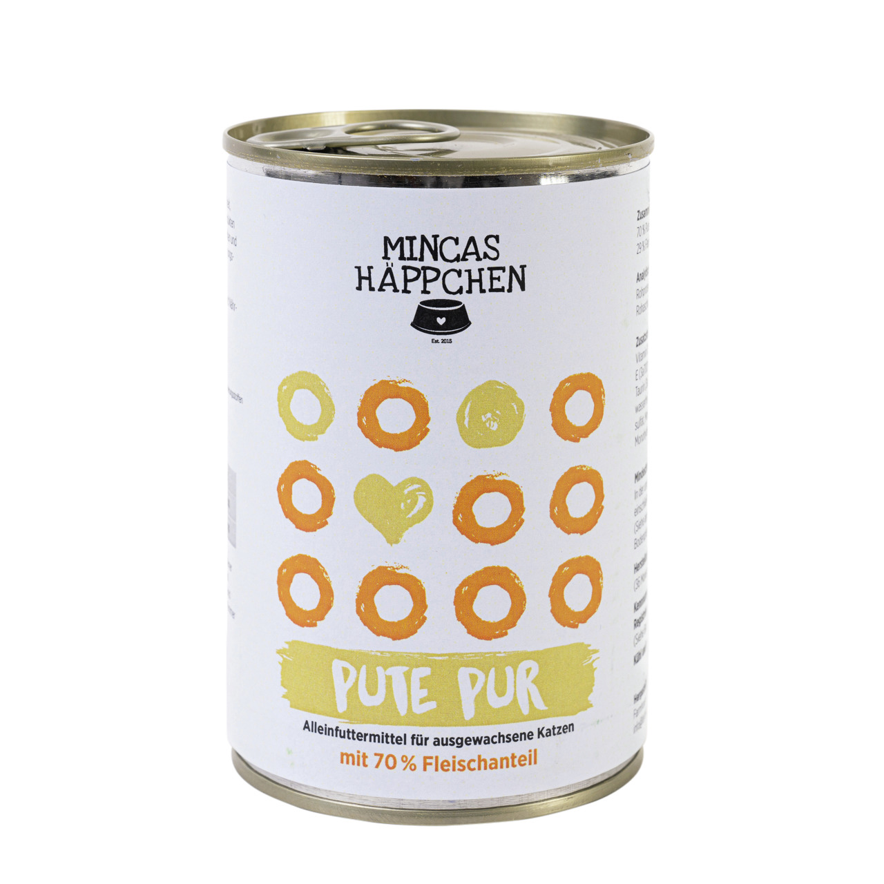 Mincas Häppchen Pute Pur: Alleinfuttermittel für ausgewachsene Katzen, 70 % Fleisch, 200 g.