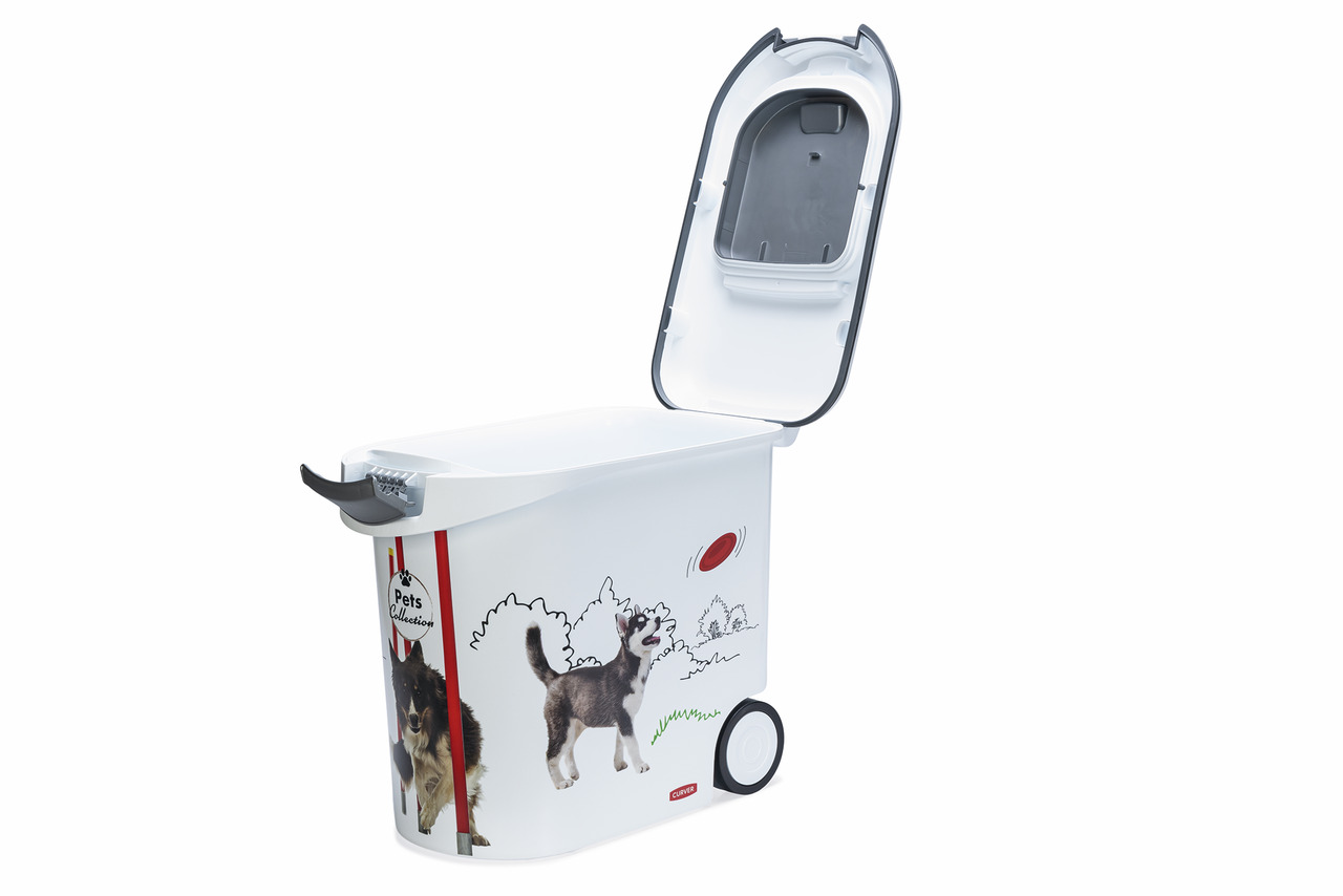 Curver Futterbehälter, 12L, für Hunde, Design: Hund+Wiese, aufklappbarer Deckel, ideal f. Trockenfutter-Aufbewahrung.